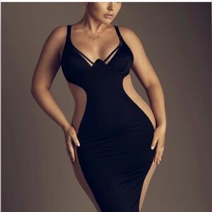 God Save Queens Black & Nude Midi Dress